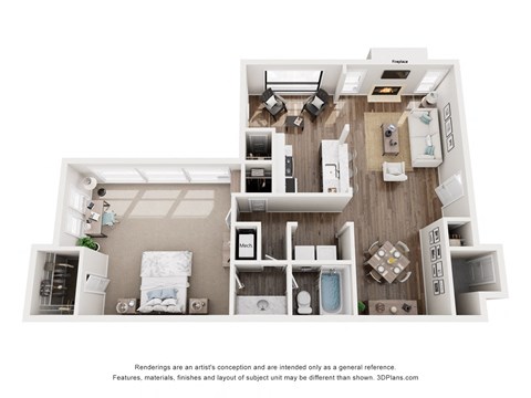 a 3d floor plan of a 2100 sq ft apartment